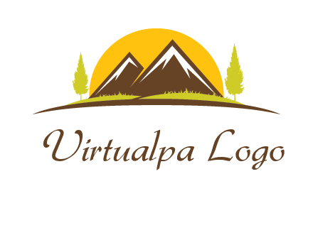 mountains with trees and sun travel logo