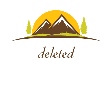 mountains with trees and sun travel logo