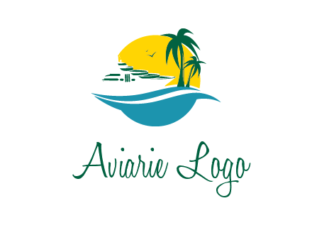 cruise ship palm trees and sun travel logo