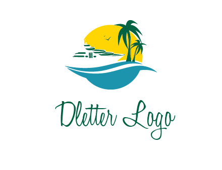 cruise ship palm trees and sun travel logo