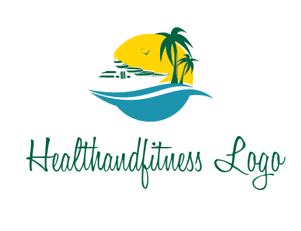 cruise ship palm trees and sun travel logo