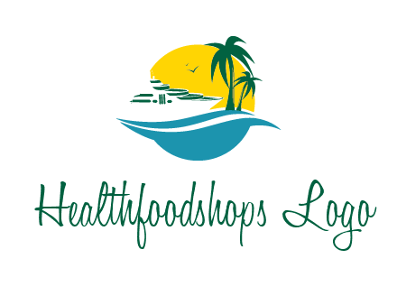 cruise ship palm trees and sun travel logo