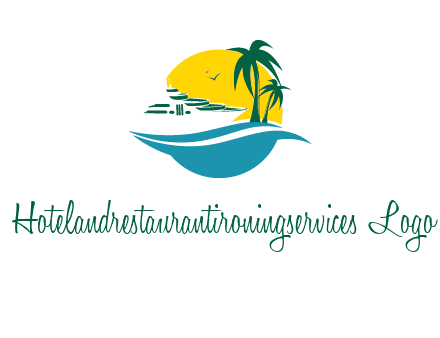 cruise ship palm trees and sun travel logo