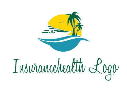 cruise ship palm trees and sun travel logo