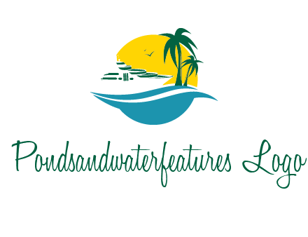 cruise ship palm trees and sun travel logo