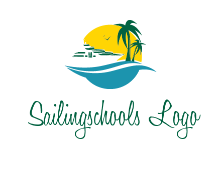 cruise ship palm trees and sun travel logo