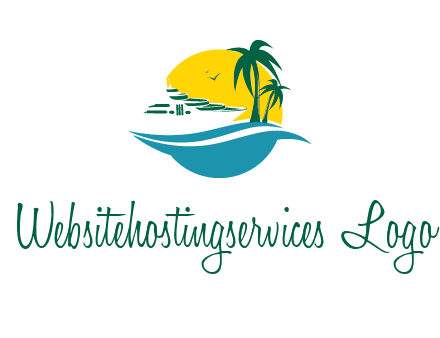 cruise ship palm trees and sun travel logo