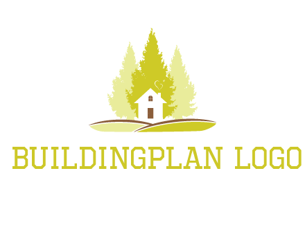 pine trees and house on hill logo