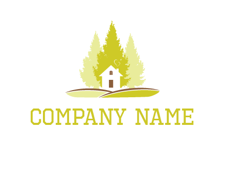 pine trees and house on hill logo