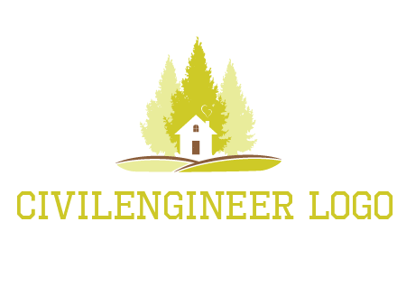 pine trees and house on hill logo