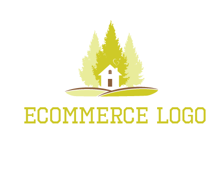 pine trees and house on hill logo