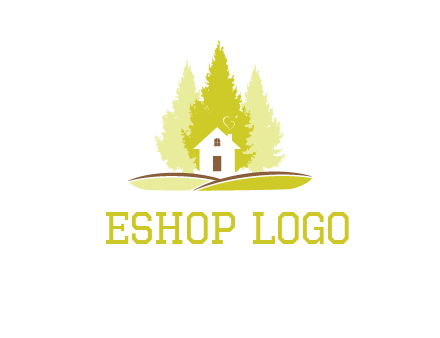 pine trees and house on hill logo