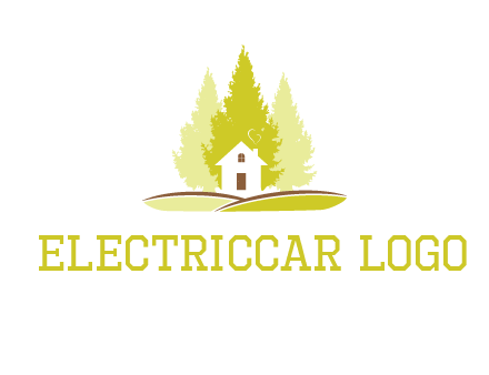 pine trees and house on hill logo