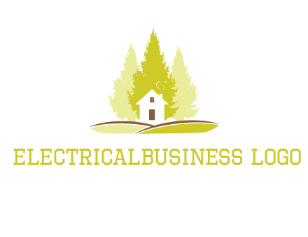 pine trees and house on hill logo