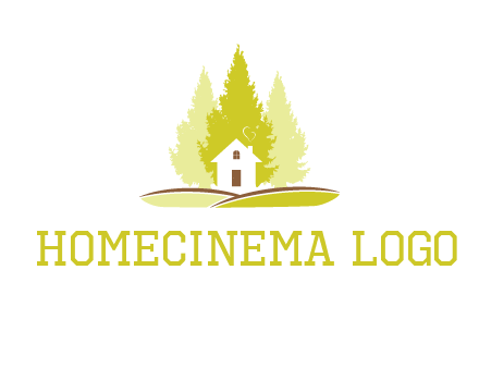 pine trees and house on hill logo