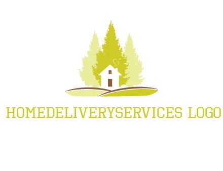 pine trees and house on hill logo