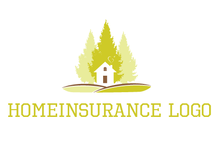 pine trees and house on hill logo