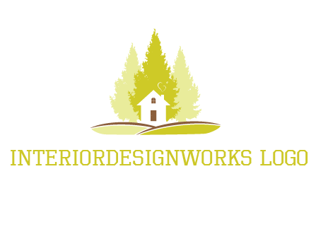 pine trees and house on hill logo