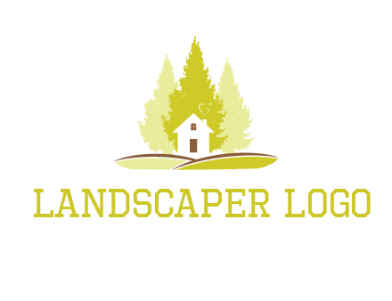 pine trees and house on hill logo