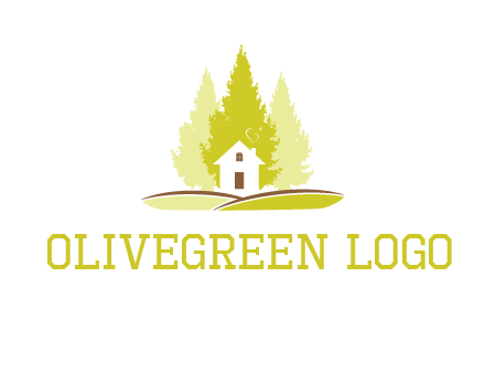 pine trees and house on hill logo