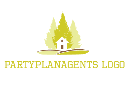 pine trees and house on hill logo