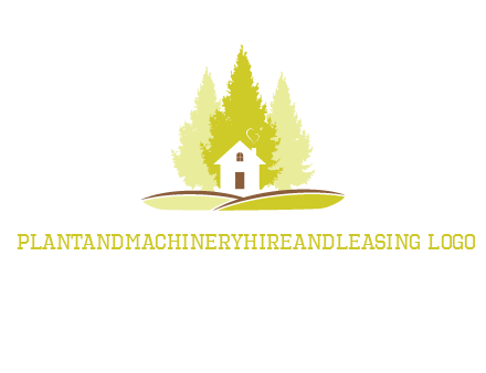 pine trees and house on hill logo