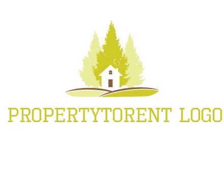 pine trees and house on hill logo