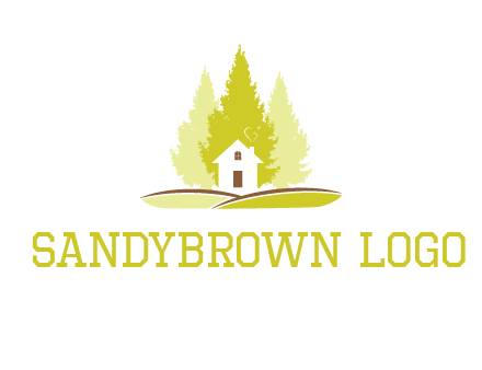 pine trees and house on hill logo