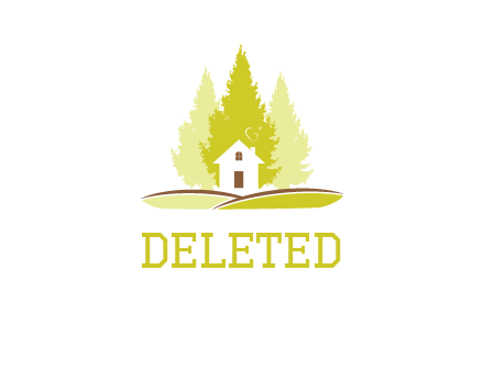 pine trees and house on hill logo