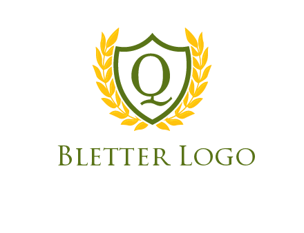 letter q inside emblem with olive leafs