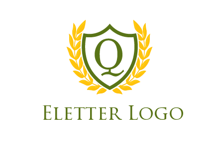 letter q inside emblem with olive leafs