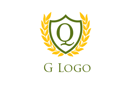 letter q inside emblem with olive leafs