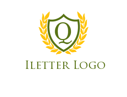 letter q inside emblem with olive leafs