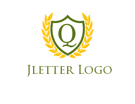 letter q inside emblem with olive leafs