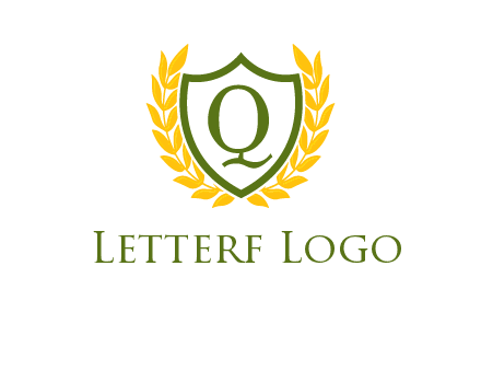 letter q inside emblem with olive leafs