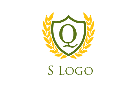 letter q inside emblem with olive leafs