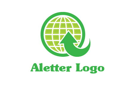 an arrow is placed in front of a globe embossed in a circle logo