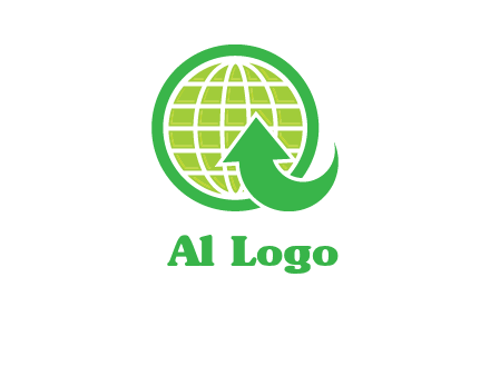 an arrow is placed in front of a globe embossed in a circle logo