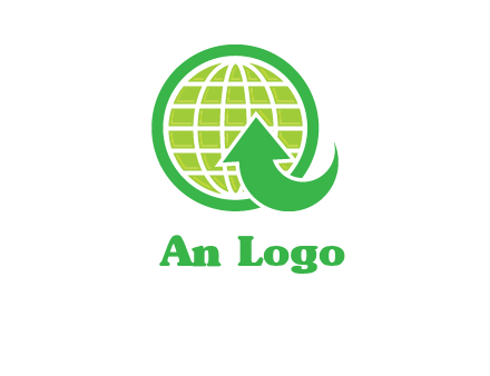 an arrow is placed in front of a globe embossed in a circle logo