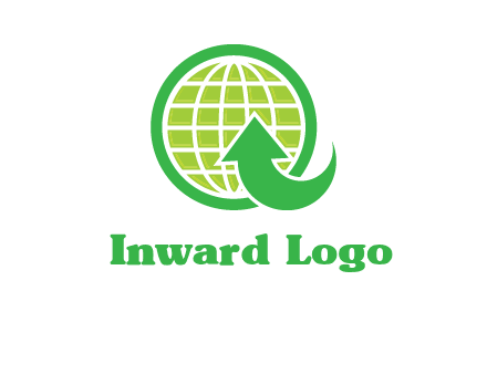 an arrow is placed in front of a globe embossed in a circle logo