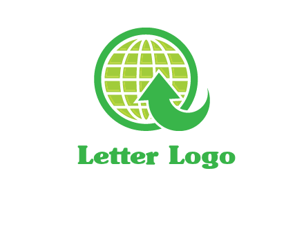 an arrow is placed in front of a globe embossed in a circle logo