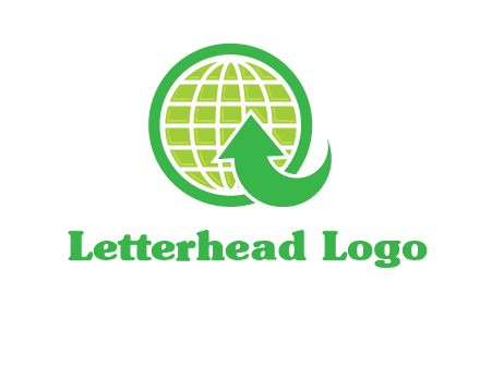 an arrow is placed in front of a globe embossed in a circle logo