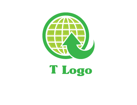 an arrow is placed in front of a globe embossed in a circle logo