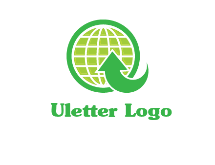 an arrow is placed in front of a globe embossed in a circle logo