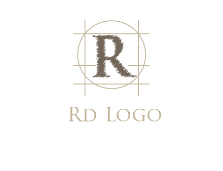 letter r inside in circle with lines logo