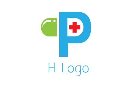 medical symbol is placed inside letter p with half capsule behind it