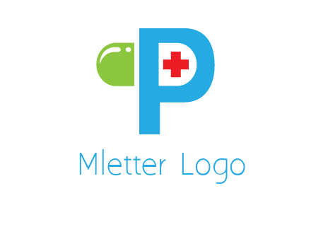 medical symbol is placed inside letter p with half capsule behind it