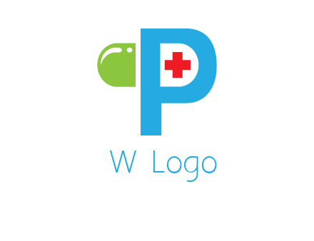 medical symbol is placed inside letter p with half capsule behind it