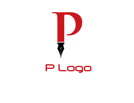 nib of a pen is placed beneath the letter p logo