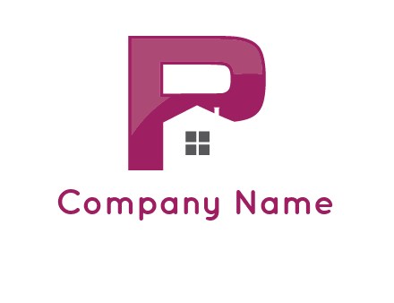 house in front of letter p logo